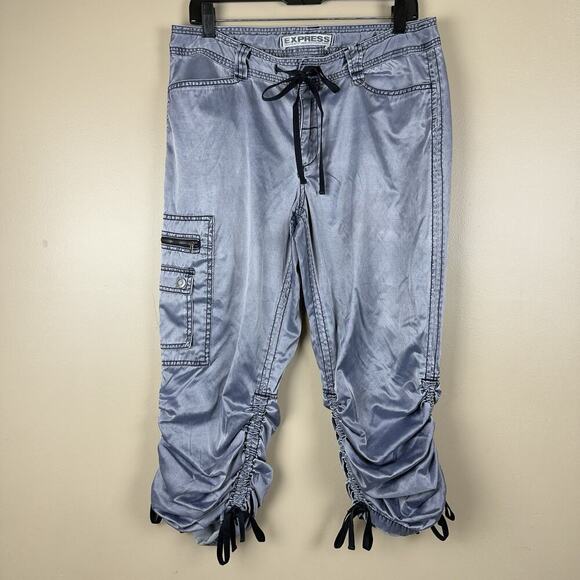 Express Pants - Women’s Express Satin CargoPant Size 12 Convertible Capri Adjustable Drawstring
